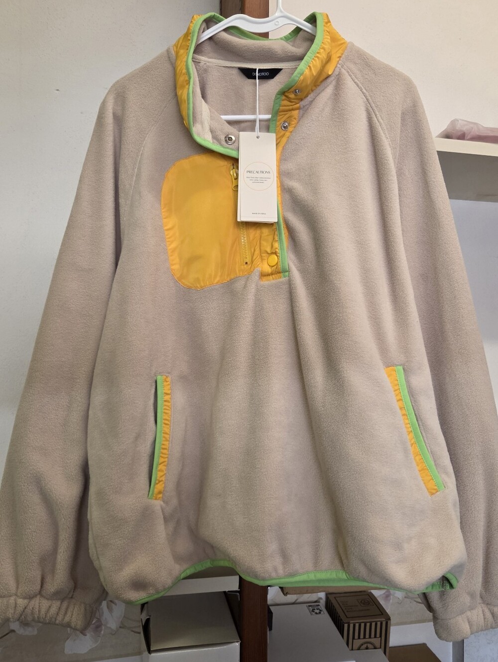 Fleece Pullover Jacket with Yellow Accent